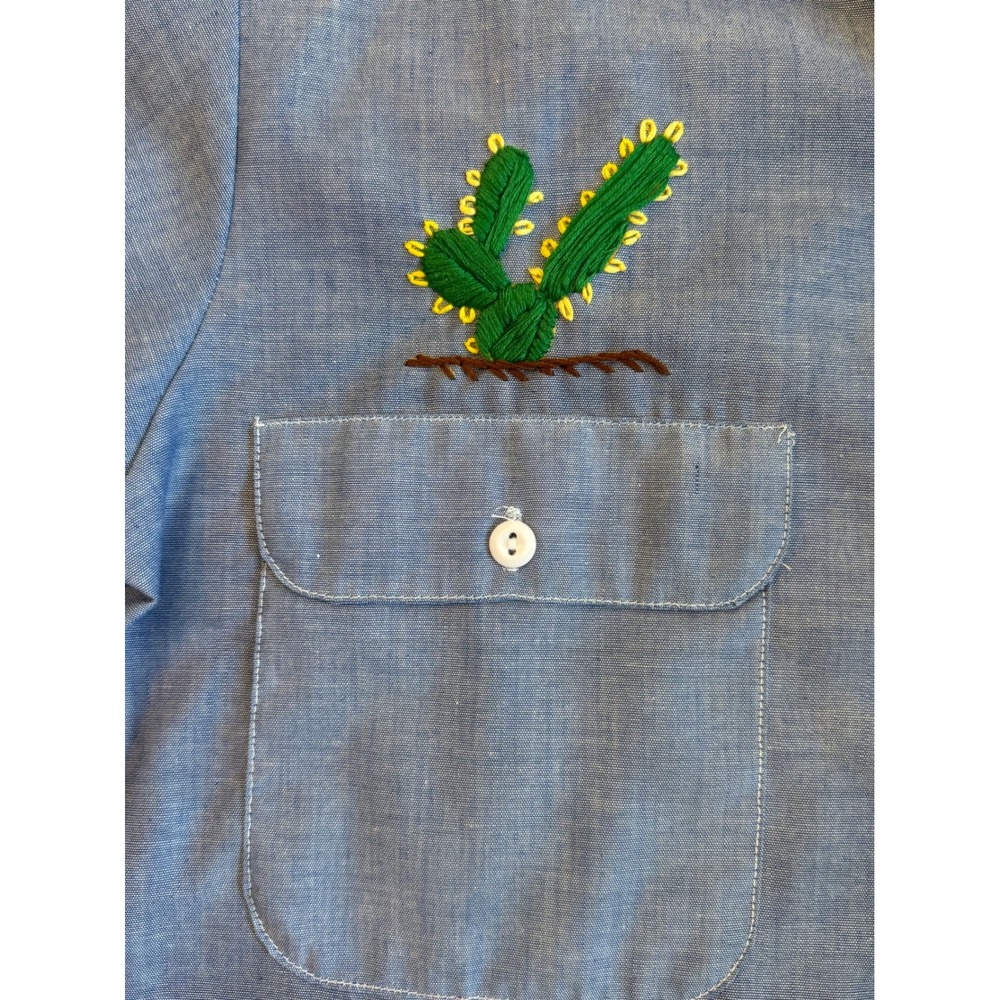 Vintage Chambray 70's American Apparel RN 45055 Work Shirt Hand Embroidered SZ S - Picture 9 of 13